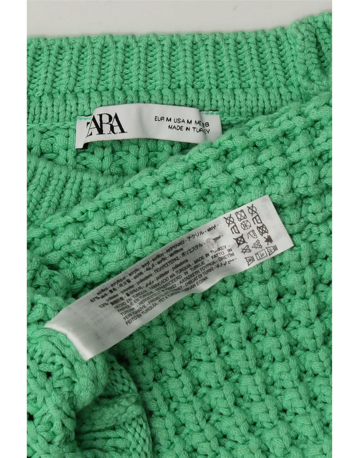 Zara Womens Crop Oversized Crew Neck Jumper Sweater UK 14 Medium Green
