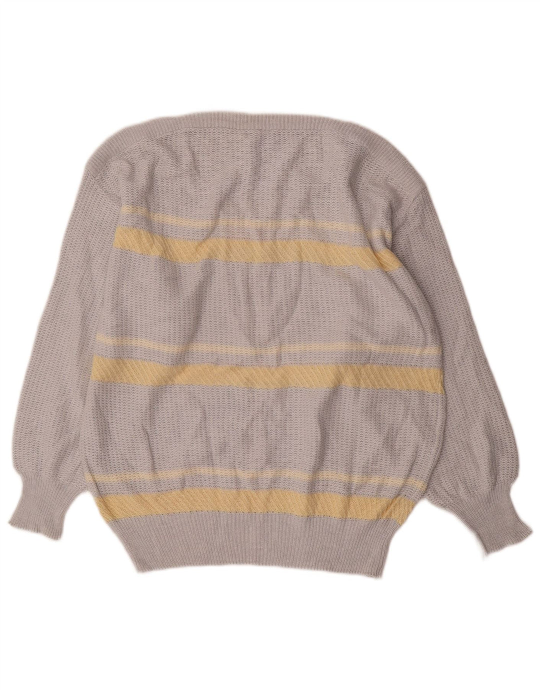 Vintage Mens Boat Neck Jumper Sweater Medium Grey Striped Cotton
