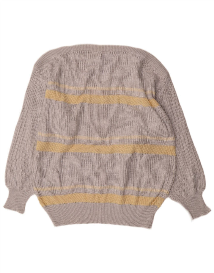 Vintage Mens Boat Neck Jumper Sweater Medium Grey Striped Cotton