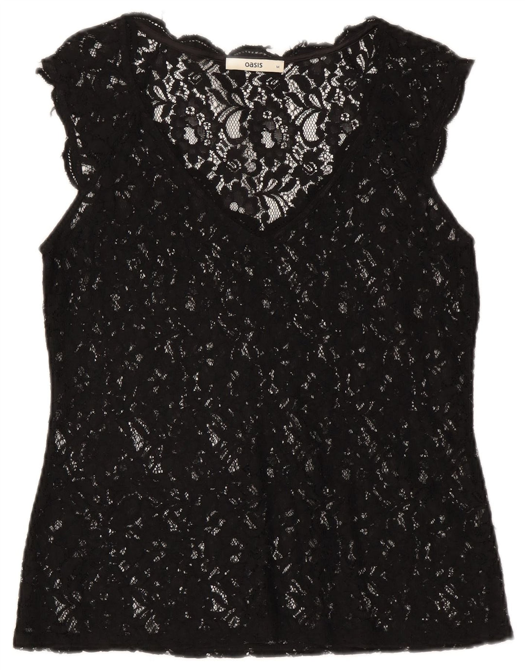 Oasis Womens See Through Lace Blouse Top UK 12 Medium Black Floral