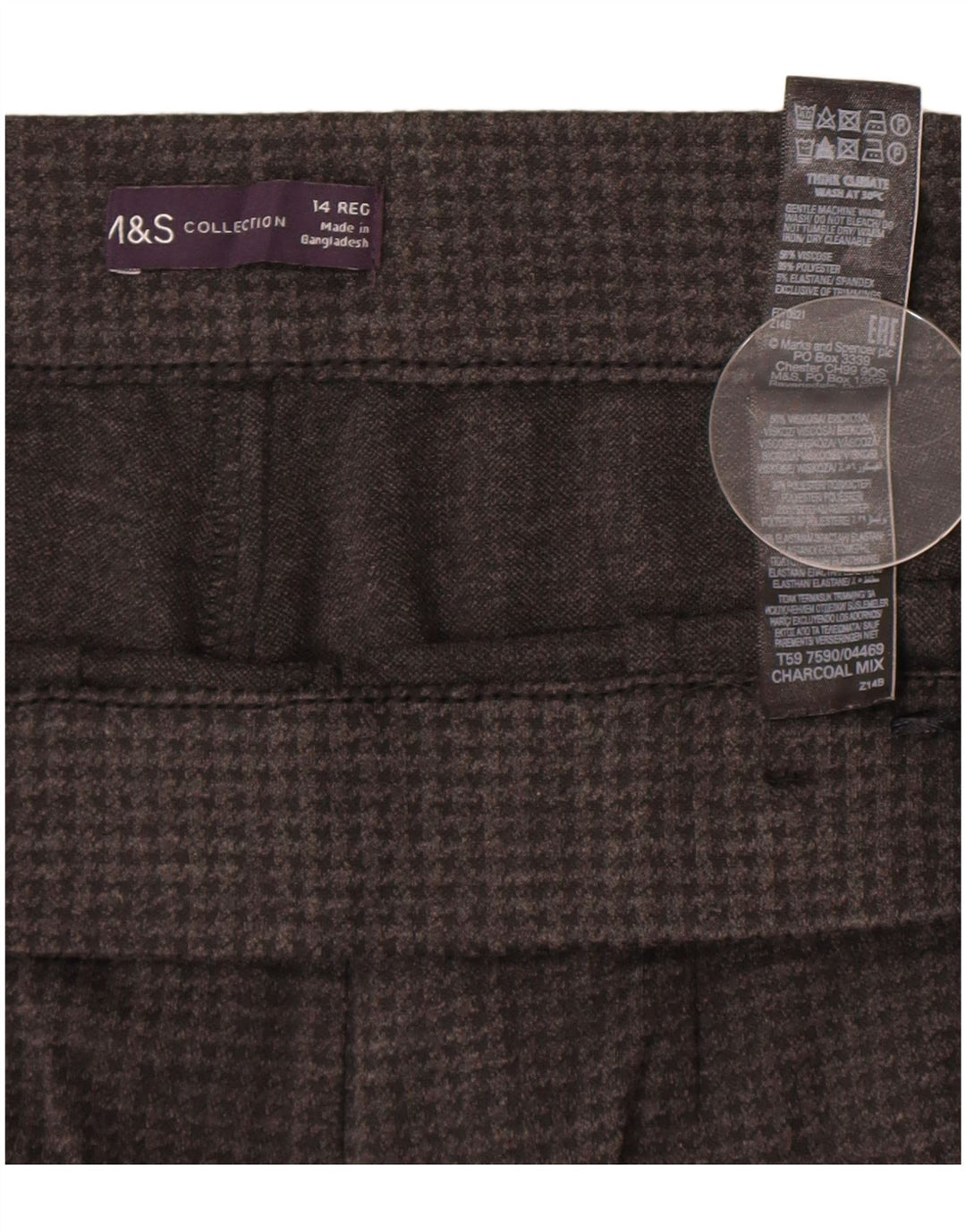 Marks & Spencer Pantalon Femme UK 14 Large W32 L28 Gris Pied-de-Poule