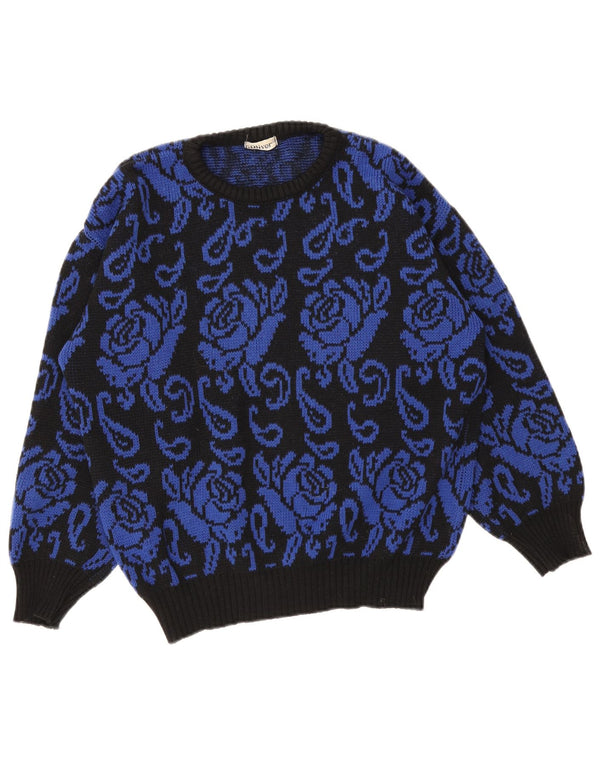 S.Oliver Womens Oversized Boat Neck Jumper Sweater UK 10 Small Black Floral