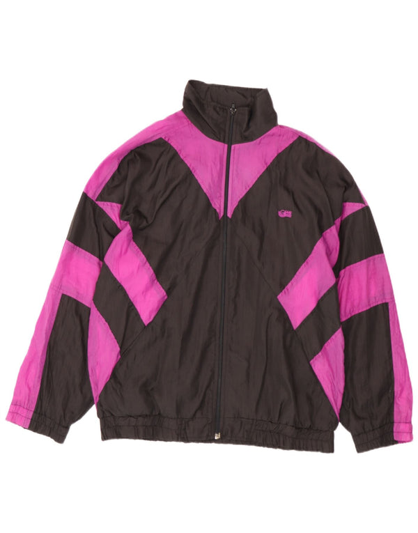 vintage Mens Survêtement Top Veste Grand Noir Colourblock Nylon