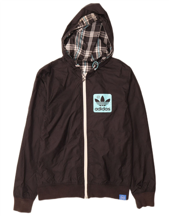 Adidas Mens Graphic Hooded Tracksuit Top Jacket XS Black Polyester