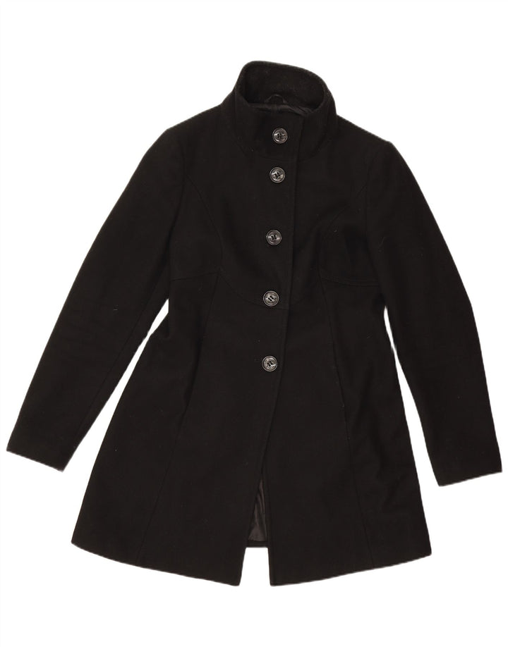 Benetton Womens Overcoat IT 44 Medium Black Wool
