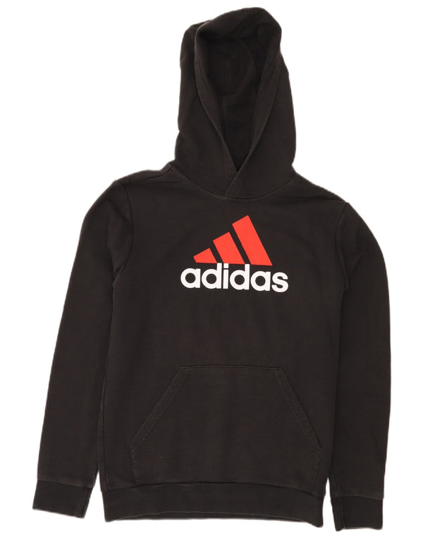 Adidas Girls Graphic Hoodie Jumper 13-14 Years Black Cotton