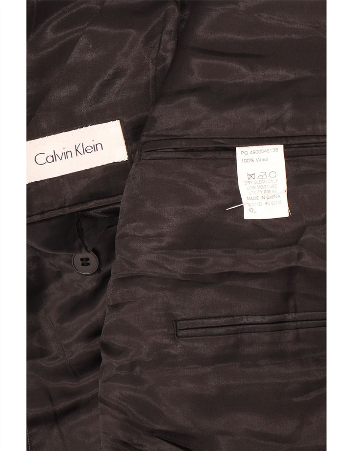 CALVIN KLEIN Mens 2 Button Blazer Jacket UK 42 XL Black Pinstripe Wool