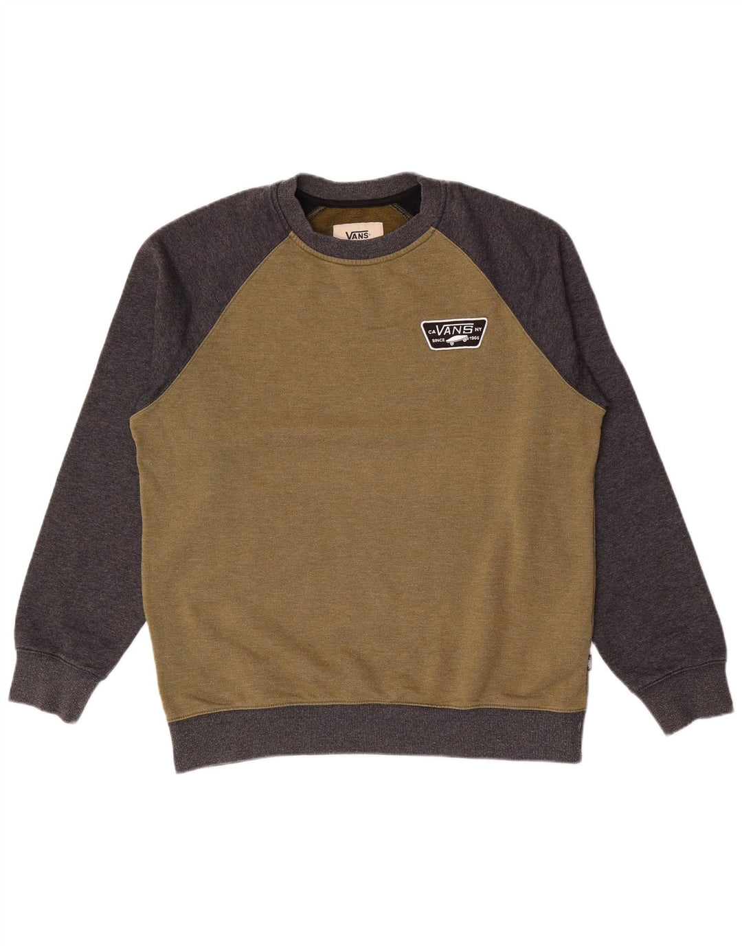 Vans Mens Sweatshirt Jumper Large Khaki Colourblock Cotton