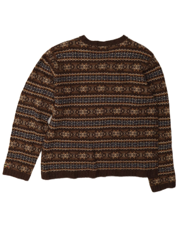 Tommy Hilfiger Dame V-hals sweater UK 14 Large Brown Fair Isle