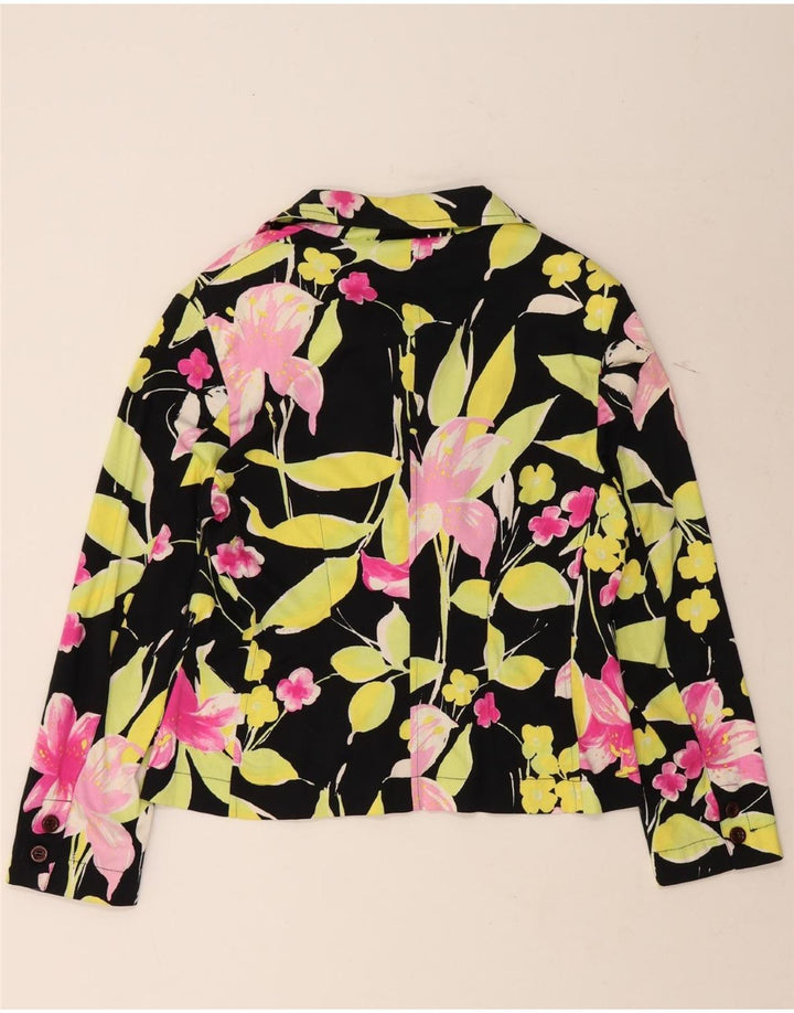 VINTAGE Womens 3 Button Blazer Jacket UK 16 Large Black Floral Vintage Vintage and Second-Hand Vintage from Messina Hembry 