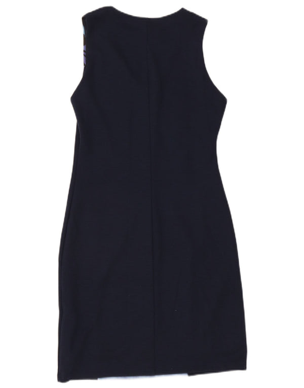 Desigual Damen ärmelloses Etuikleid UK 10 Small Marineblau mit Blumenmuster