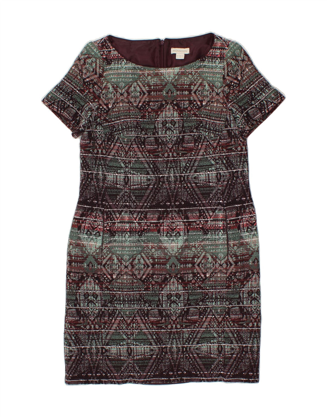 MONSOON Womens Sheath Dress UK 12 Medium  Maroon Argyle/Diamond Cotton Vintage Monsoon and Second-Hand Monsoon from Messina Hembry 