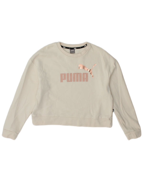 Puma Girls Graphic Crop Sweatshirt Jumper 13-14 Years White Cotton