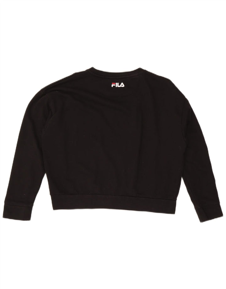 FILA Womens Oversized Crop Graphic Sweatshirt Jumper UK 10 Small Black