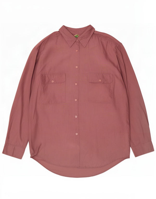 Abito camicia a maniche lunghe da donna vintage UK 14 Seta rosa medio
