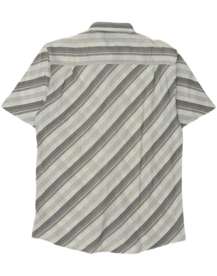 LERROS Mens Short Sleeve Shirt Large Blue Striped Cotton Vintage Lerros and Second-Hand Lerros from Messina Hembry 