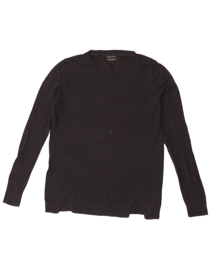 Massimo Dutti Womens Crew Neck Jumper Sweater UK 14 Medium Black Cotton