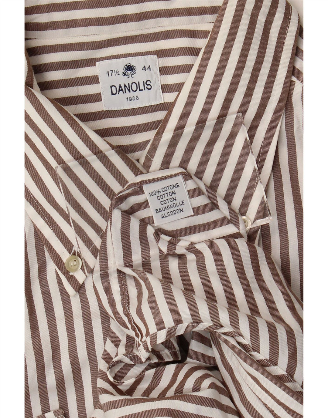Danolis Mens Shirt Size 44 17 1/2 XL Brown Striped Cotton