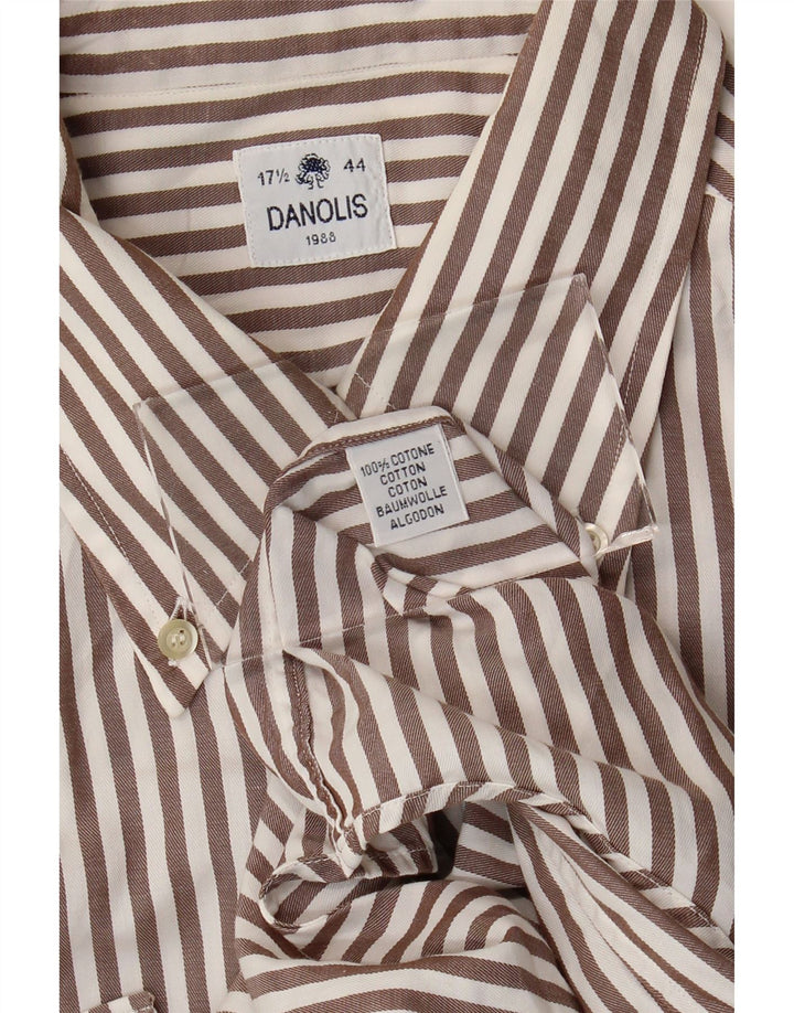 Danolis Mens Shirt Size 44 17 1/2 XL Brown Striped Cotton
