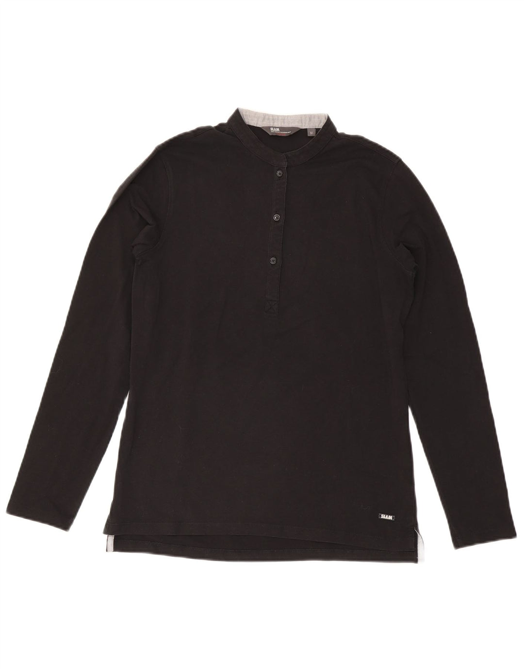 Slam Womens Top Long Sleeve UK 12 Medium Black Cotton