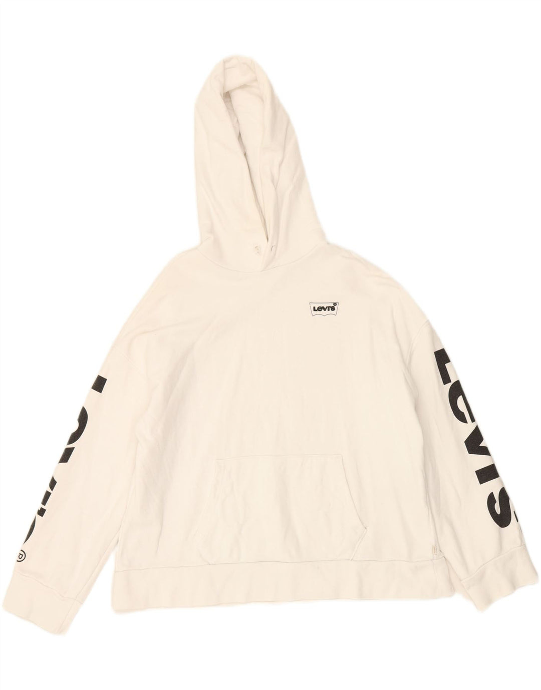 LEVI'S Womens Oversized Graphic Hoodie Jumper UK 2 2XS White Cotton Vintage Levi's and Second-Hand Levi's from Messina Hembry 