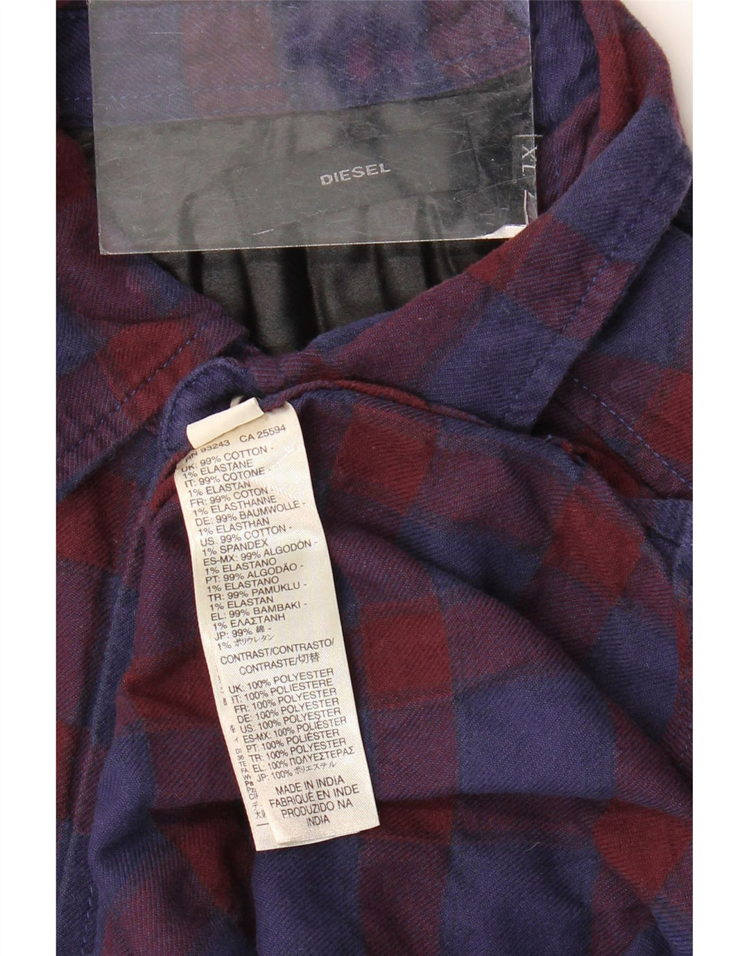 Diesel Mens Flannel Shirt XL Navy Blue Check Cotton
