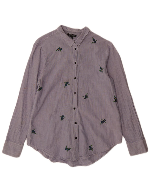 Camicia da donna Topshop UK 10 piccolo cotone gessato blu