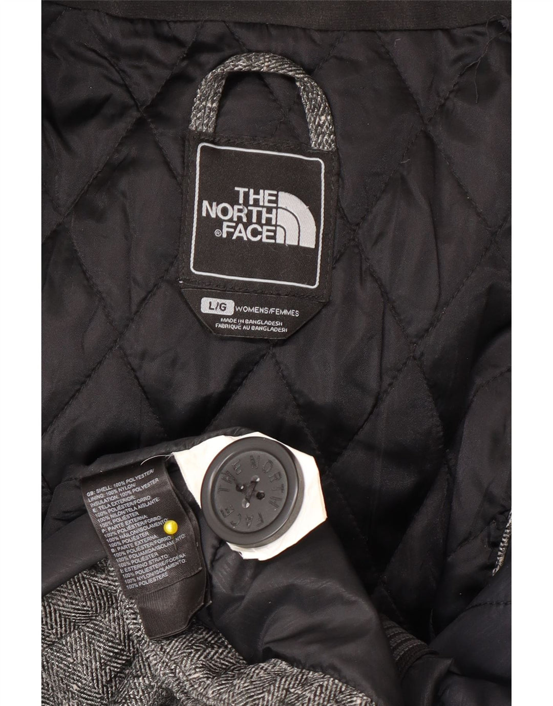 The North Face Womens Hooded Bomber Jacket UK 16 Large Grey Herringbone