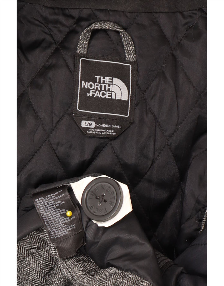 The North Face Womens Hooded Bomber Jacket UK 16 Large Grey Herringbone
