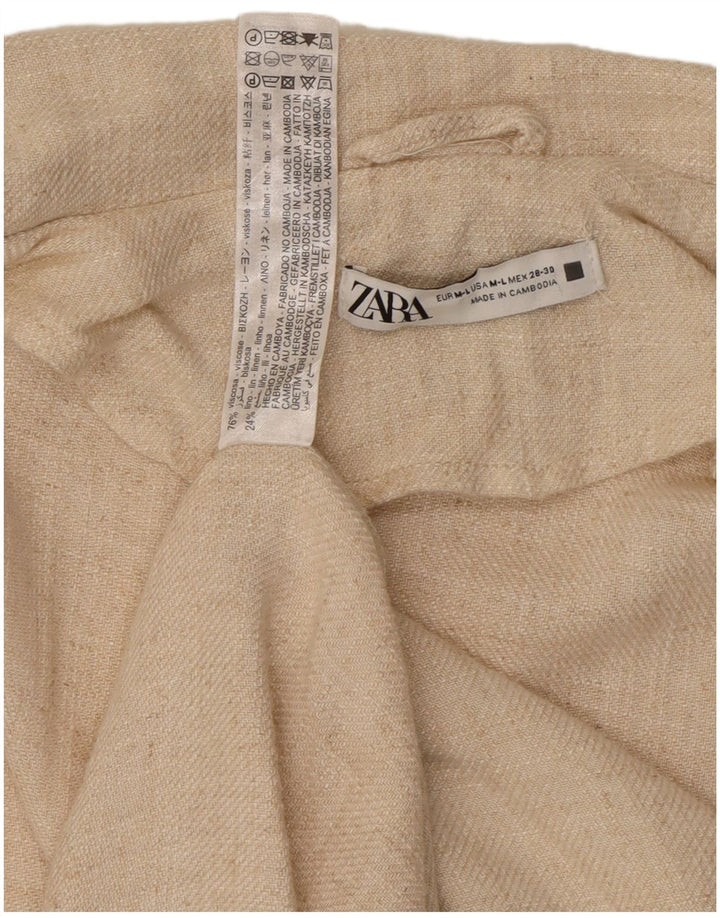 Zara Womens Longline Open Cardigan Sweater UK 14 Medium Beige Viscose