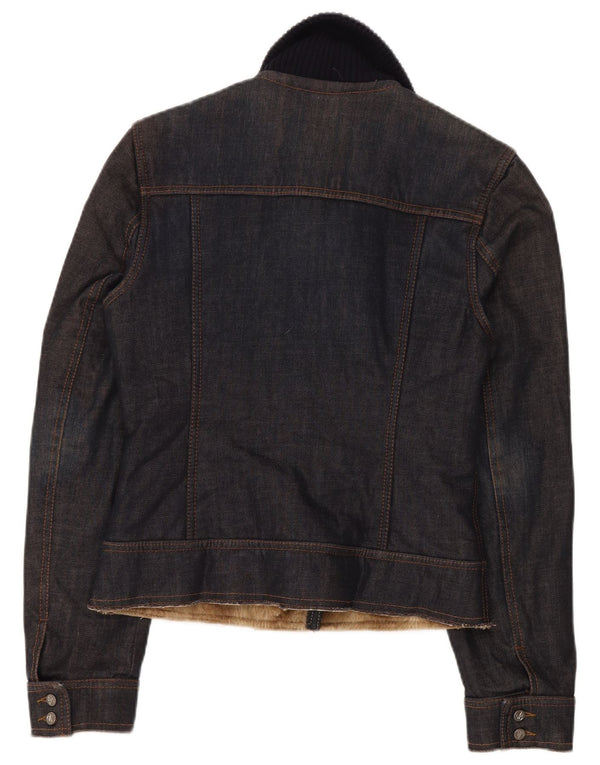 Calvin Klein Womens Denim Sherpa Jacket UK 14 Medium Navy Blue Cotton