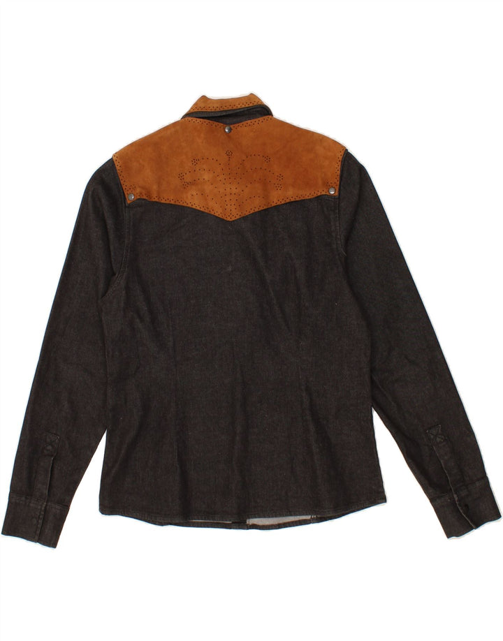 BELFE Womens Denim Shirt IT 48 XL Grey Colourblock Cotton Vintage Belfe and Second-Hand Belfe from Messina Hembry 