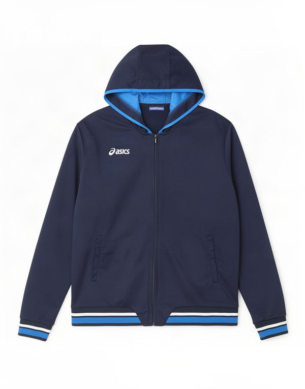 Giacca sportiva da uomo con cappuccio Asics, grande, color block blu navy