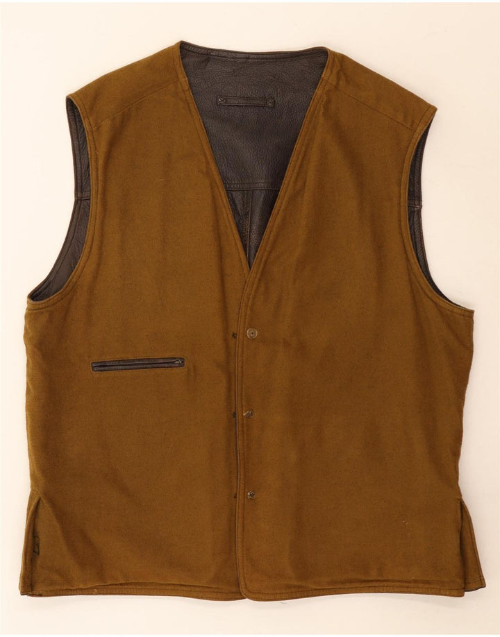 Les Copains Mens Reversible Leather Gilet IT 56 3XL Brown