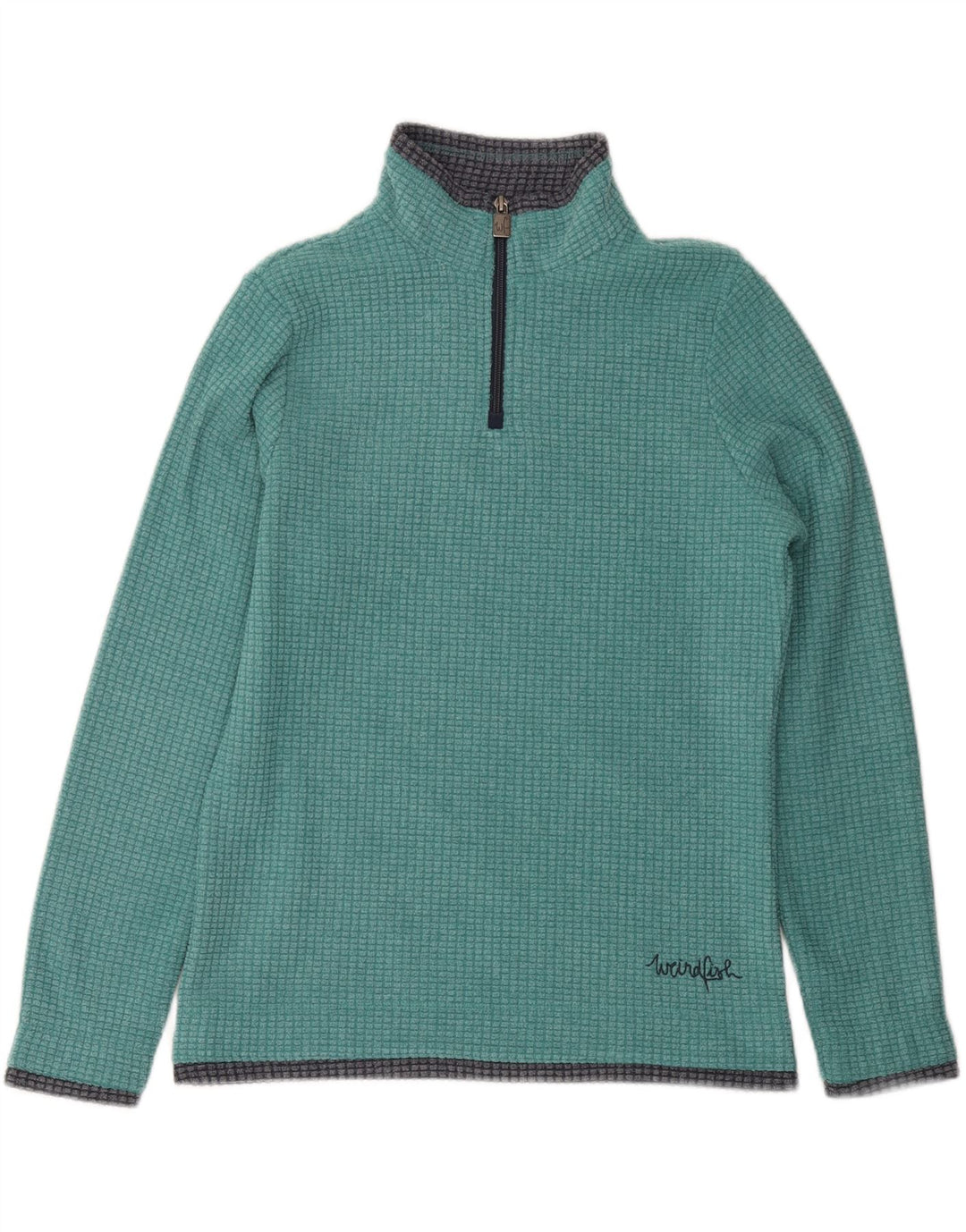 WEIRD FISH Womens Zip Neck Fleece Jumper UK 10 Small Green Polyester