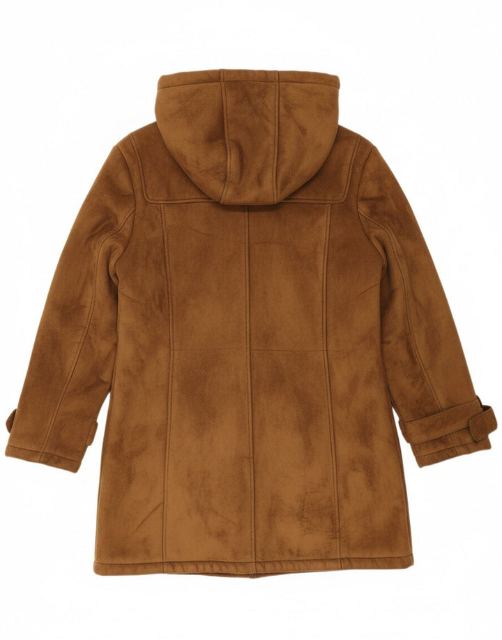 DAVID MOORE Womens Hooded Sherpa Overcoat UK 14 Large Brown Polyester
