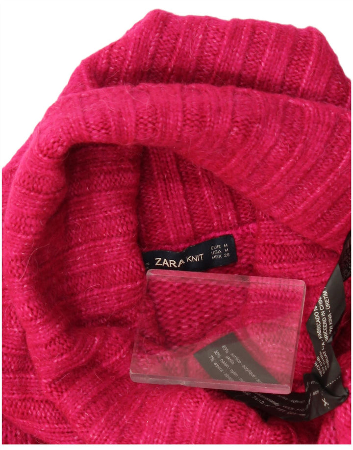 Zara Womens Oversized Roll Neck Jumper Sweater UK 14 Medium Pink Acrylic