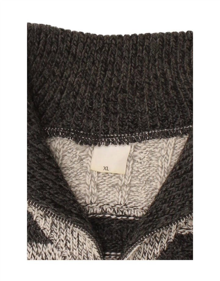 VINTAGE Mens Zip Neck Jumper Sweater XL Grey Striped Polyacrylic Vintage Vintage and Second-Hand Vintage from Messina Hembry 