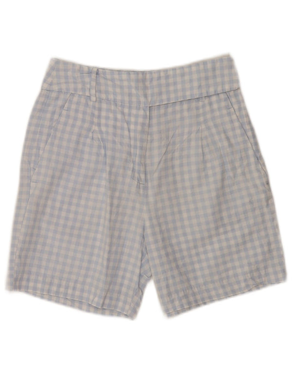 Benetton Womens High Waist Chino Shorts UK 6 Small W26 Blue Gingham Cotton
