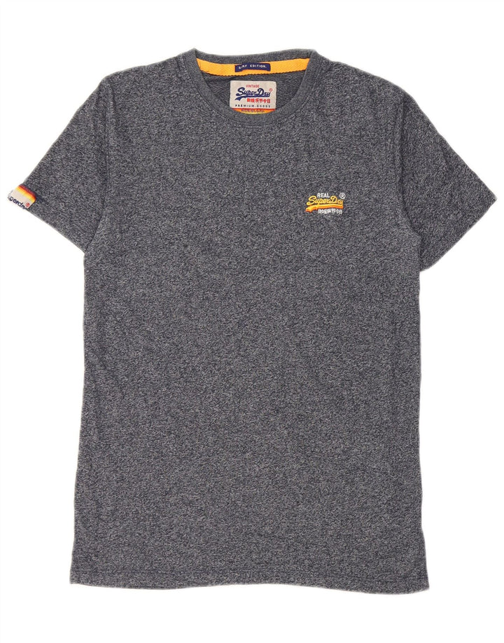 Superdry Mens T-Shirt Top Small Navy Blue Flecked Cotton