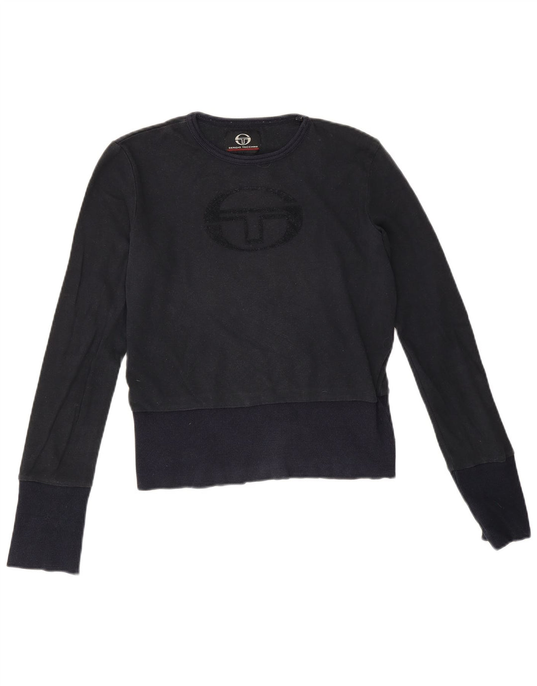 Sergio Tacchini Womens Crop Graphic Top Long Sleeve UK 12 Medium Navy Blue