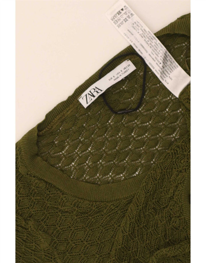 Zara Womens Crop Blouse Top UK 8 Small Khaki Viscose
