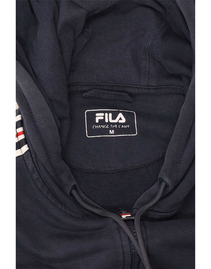 Fila Mens Graphic Zip Hoodie Sweater Medium Navy Blue Striped