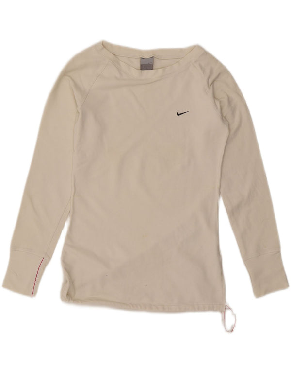 Nike Camiseta de manga larga para mujer UK 10/12 Medium White Cotton