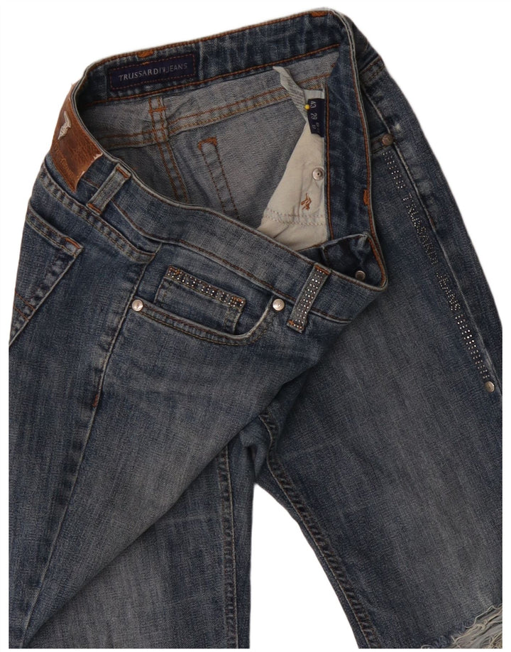 TRUSSARDI Womens Distressed Slim Jeans W27 L33 Blue Cotton