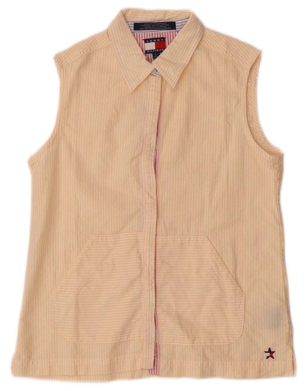 Tommy Hilfiger Chemise sans manches pour femme UK 14 Grand coton à fines rayures jaune