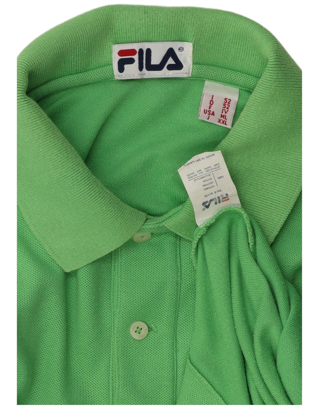 Fila Mens Polo Shirt IT 52 Large Green Cotton