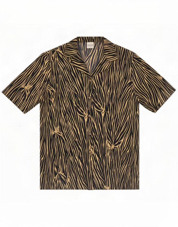 Camisa feminina vintage de manga curta UE 38 estampa animal preta média