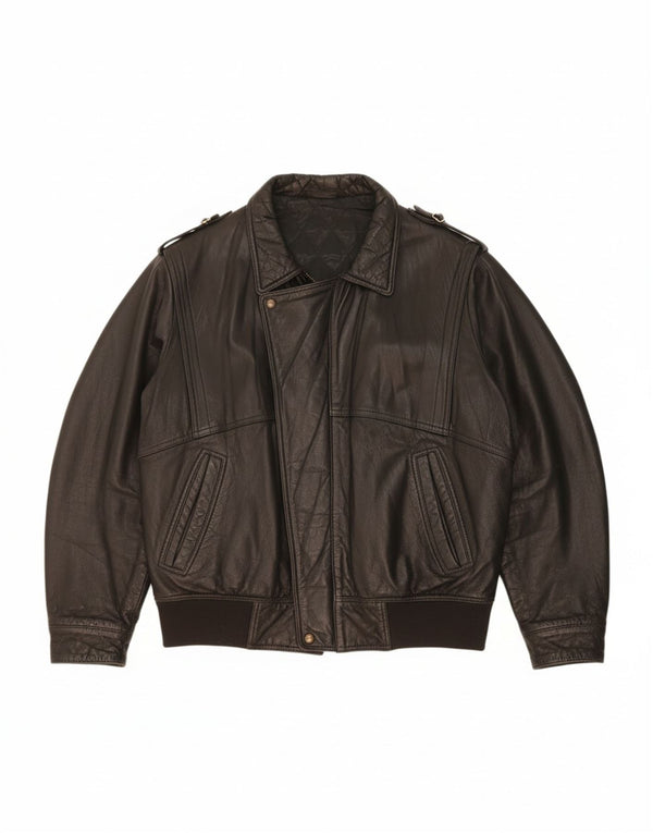 VINTAGE Chaqueta de cuero para hombre Reino Unido 44 2XL Cuero negro