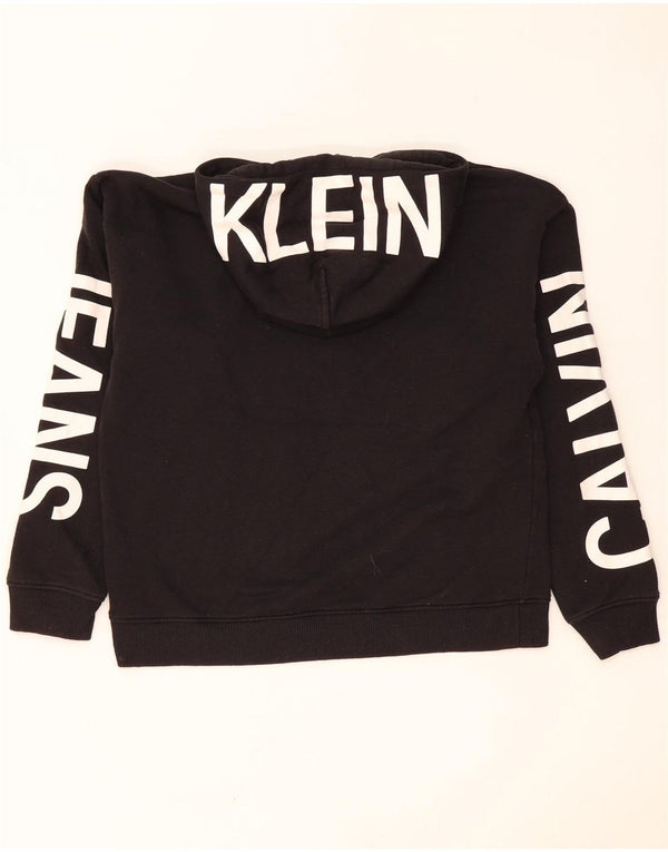 Calvin Klein Jeans Womens Graphic Hoodie Jumper UK 14 Medium Black Cotton